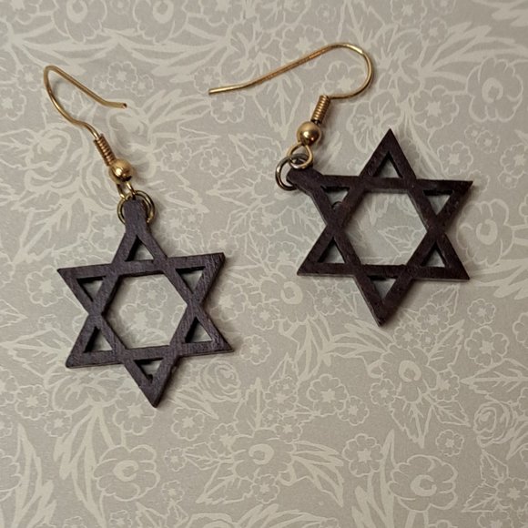Jewelry - VINTAGE Wood Star of David Earrings